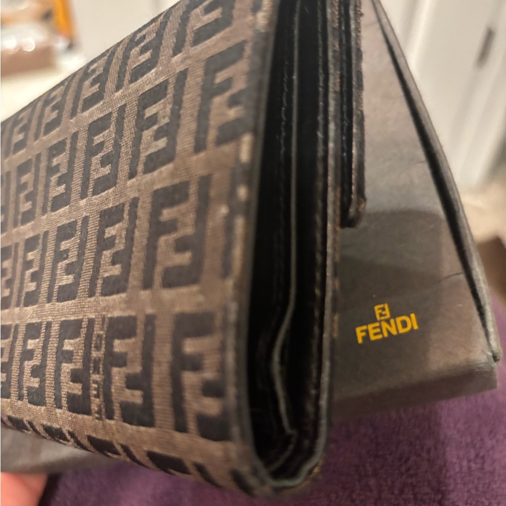 Fendi Zuccal Leather Canvas Brown Tri-Fold Wallet - Picture 9 of 10